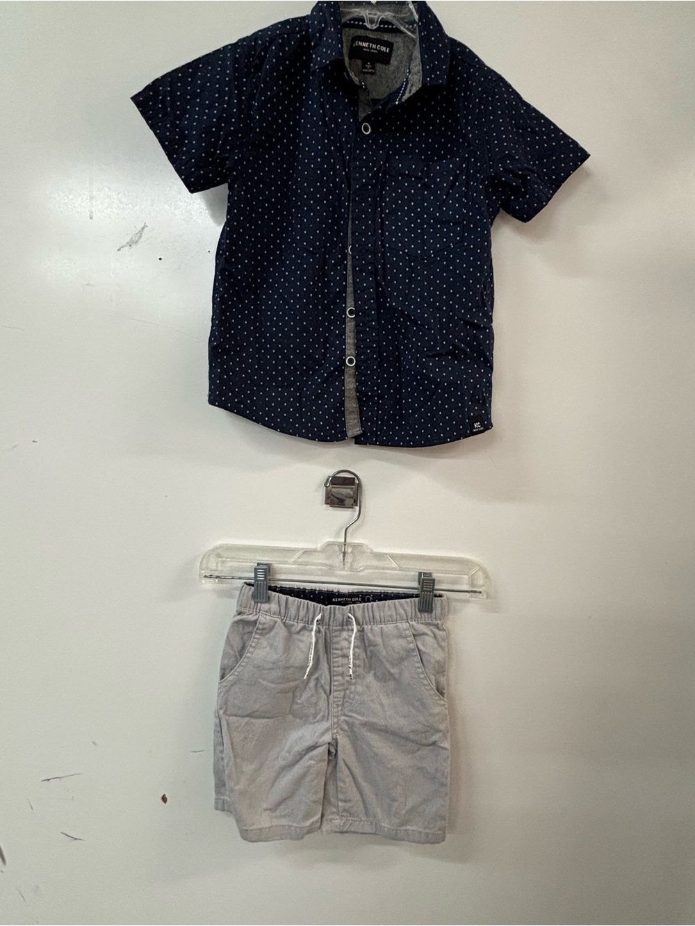 Kenneth Cole Navy and Light Gray Kids Two-Piece Button-Down Set